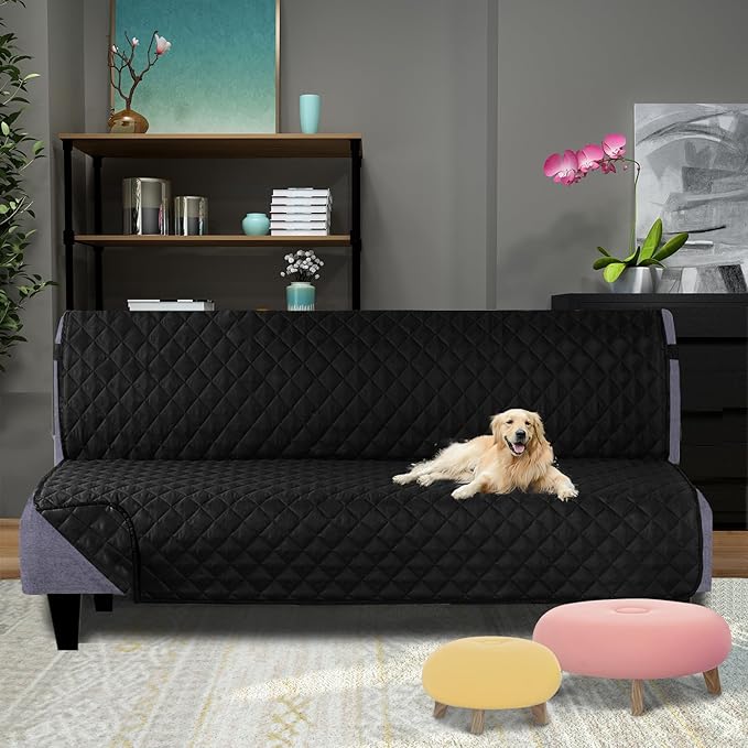 U-NICE HOME Futon Sofa Covers Reversible Sofa Slipcover Armless Cover Furniture Protector Couch Cover Water Resistant (Futon, Black/Black)