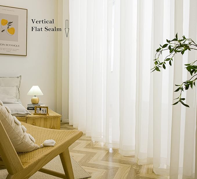 PI Living Room Sheer Curtains Grommet Panels,Translucent Voile Window Draperies for Bedroom/Villa 2 Panels (W52 X L90, Butter)