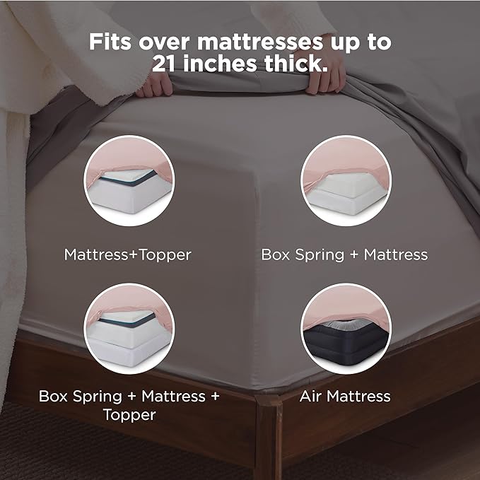 Bedsure Deep Pocket Twin Sheets Set - Fits Mattresses Up to 21 Inches Thick -3 Piece GentleSoft Bed Sheets, Moisture Wicking, Soft & Cooling Bedsheet & Pillowcases, Easy & Secure Fit, Dusty Pink
