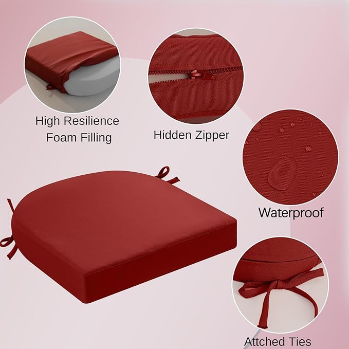 idee-home Outdoor Chair Cushions Set of 2, Thick 17" x 17" x 3" Patio Chair Cushions for Outdoor Furniture Waterproof with Ties, Seat Cushion, Patio Chair Pads Dining Chair Medium Spice