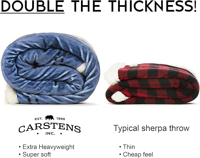 CARSTENS, INC. Ultra Premium Super Soft Plush Sherpa Fleece Oversized Throw Blanket 54" x 68", Three Bears