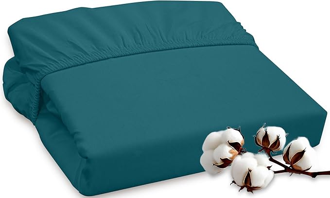 ROYALE LINENS 300 Thread Count 100% Long Staple Combed Cotton Fitted Sheet King - Super Soft Deep Pocket Bottom Sheet - Fitted Sheets Only - Elastic Sheets (King, Teal)