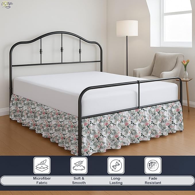 Cottington Lane Ruffled Bed Skirt King Size with Split Corner, Brushed Microfiber Hotel Quality Dust Ruffle, 24 Inch Drop Gathered Bedskirt, Soft, Stylish, Shrink & Fade Resistant, Petal Dream