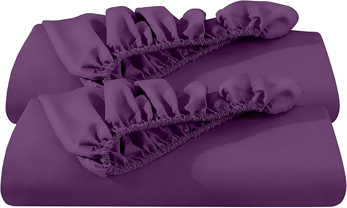 Bare Home 2-Pack Fitted Bottom Sheets Twin - Premium 1800 Ultra-Soft Wrinkle Resistant Microfiber - Deep Pocket (Twin, Plum)