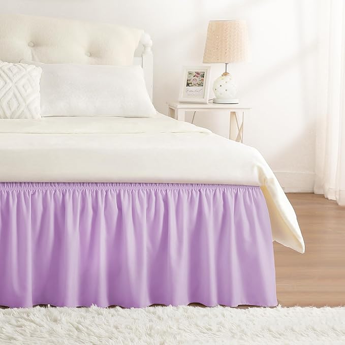 RIMELA Lilac Purple Bed Skirt Queen Size 15 Inch Drop Elastic Wrap Around Dust Ruffle Solid Bedding Bedskirt Soft Microfiber Fabric Machine Washable Easy to Install