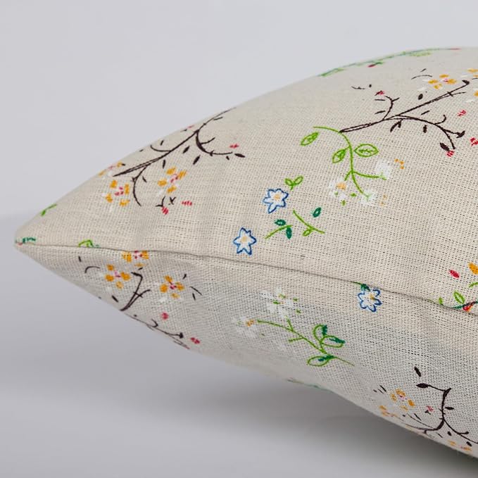 Spring Flower Lumbar Throw Pillow Cover 12x 20 Set of 2, Embroidered Branch Farmhouse Neutral Linen Pillow Cushion Cases, Decorative Pillows for Bed, Outdoor Couch Bedroom Car Green