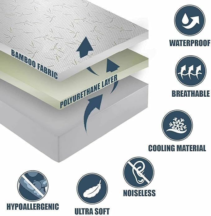 DreamField Linen California King Mattress Cover, Waterproof and Noiseless, Ultra Soft Breathable Bamboo Fabric, Easy Care Instructions