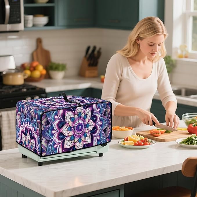 Countertop Convection Oven Cover Dust Protection Air Fryer Toaster Oven Covers with Side Pockets, for Home Kitchen Decor, L, 18.5 x 22.5 x 13 Inches, Violet Boho Floral