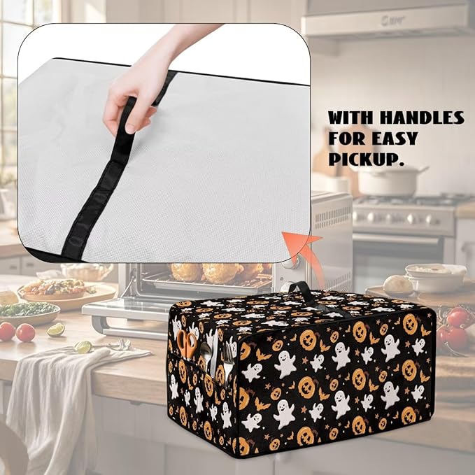 Halloween Toaster Oven Dust Cover Protective Microwave Oven Cover with Pockets Dust-proof Countertop Appliance Protector, Halloween Pumpkin Ghost Bat Star Print, M