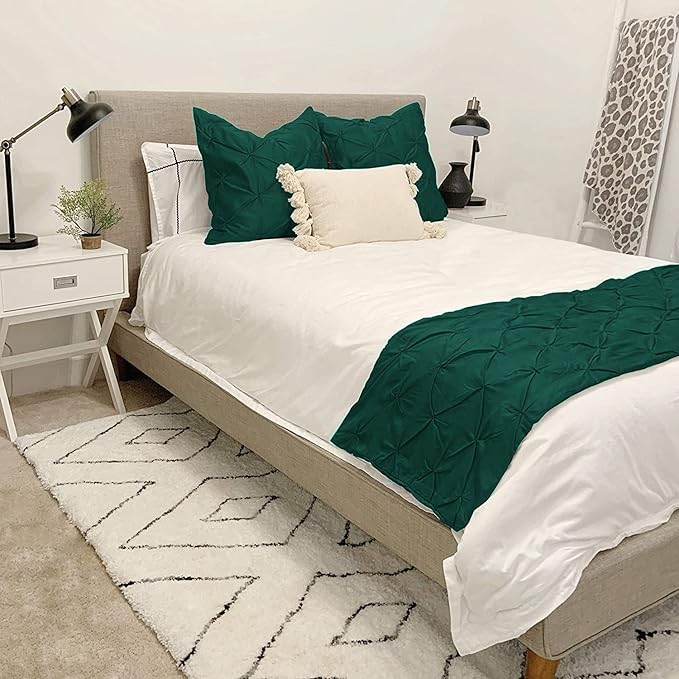 Bed Runner Set - 100% Pure Cotton 800 Thread Count - Luxury 1 Pinch Pleated Bed Runner and 2 Pillow Cover - 3 Piece Pinch Pleated Bed Runner Set California King, Teal
