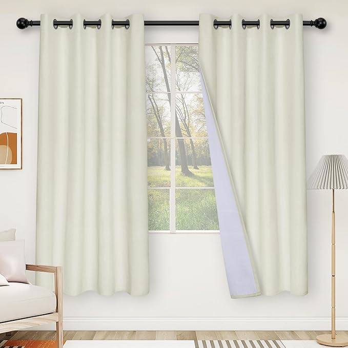 Easy-Going Linen Look Blackout Curtain Grommet Window Curtain Drapes for Bedroom, Living Room Thermal Insulated Room Darkening (2 Panels, 52x84 inch, Ivory)
