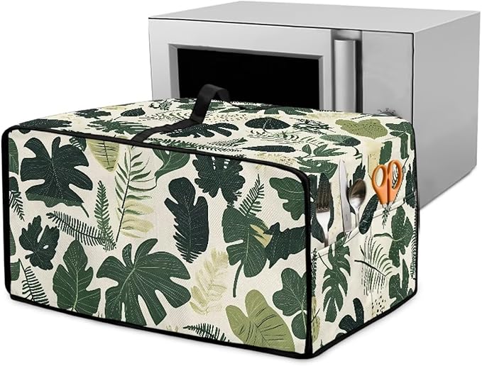 Monstera Palm Leaf Print Microwave Oven Dust Cover Foldable Microwave Toaster Oven Cover Easy to Clean Dust-Proof Kitchen Machine Covers Case Protections Protector, S