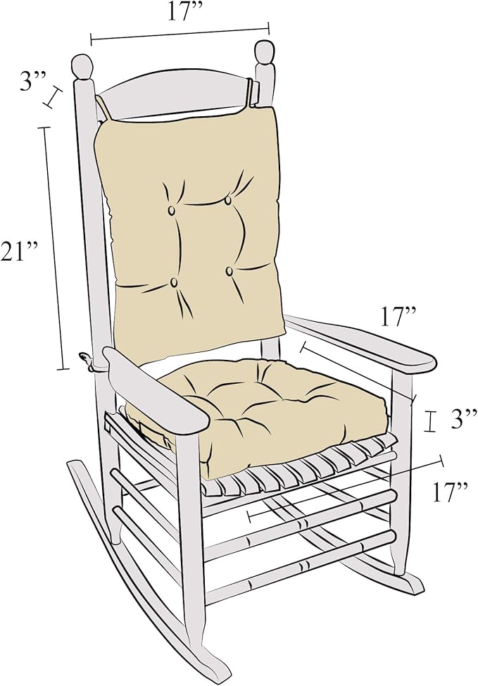 Klear Vu Omega Non-Slip Rocking Chair Cushion Set, Assembled in USA, Thick Padding & Tufted Design, Includes Seat Pad & Back Pillow with Ties, 17x17 Inches, 2-Piece Set, Tyson Chocolate