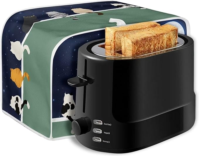 Galaxy Print Oven Cover Kitchen Bread Machine Protector, Moon Cat 2 Slice Toaster Cover for Home, Anti Dust Fingerprint Toaster Cover, Kitchen Small Appliance