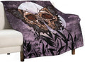 Death Moth Blanket, Boho Gothic Skull Moth Purple Starry Plant Full Moon Mysterious Witchy Throw Blanket for Couch Sofa Office Bed Travelling Bed Throws, 60"x80"