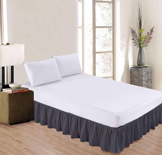 SlumberWell Queen Bed Skirt with Split Corners, Soft Microfiber, 16 Inch Drop, Dark Grey Solid, Elegant Ruffled Design
