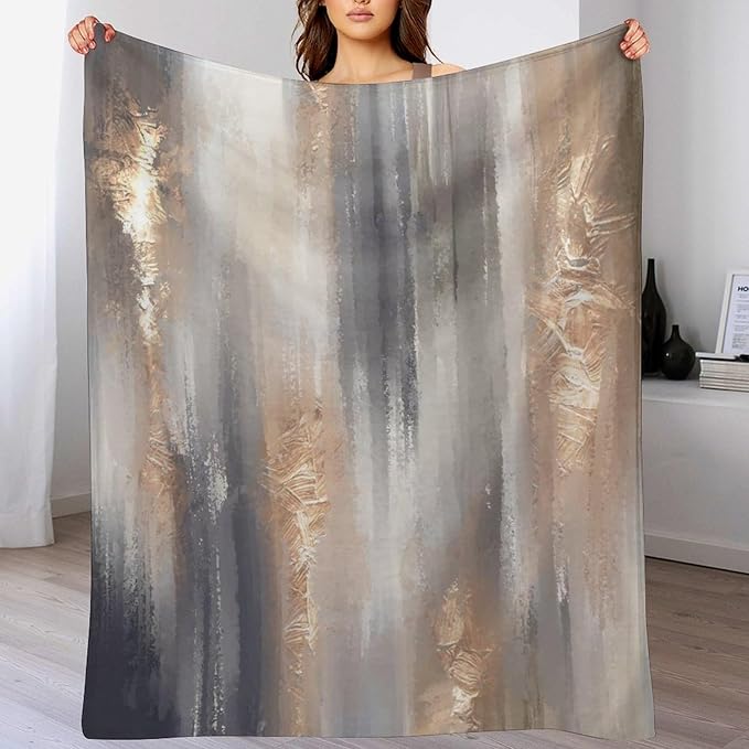 Abstract Gradient Blanket, Modern Fashion Baroque Gold Grey Painting Strokes Pattern Soft Warm Cozy Plush Flannel Covers for Livingroom Bedroom Couch Chair Camping Travel Home Decor Tapestry 30x40in