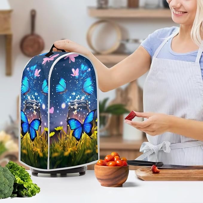 Talayituse Butterfly Flower Print Blender Dust Cover, Fingerprint Protection Cover for Stand Mixer or Coffee Machine, Home Kitchen Appliance Covers for Stain Dust Resistant Supplies