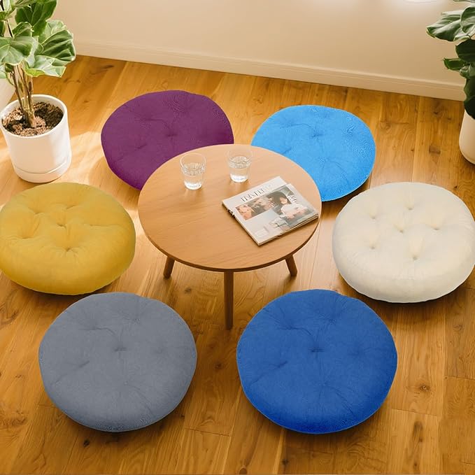 Meditation Floor Pillow Set of 2, Round Large Pillows Seating for Adults, Tufted Corduroy Cushion for Tatami Living Room, 22x22 Inch FP-Dblue-R