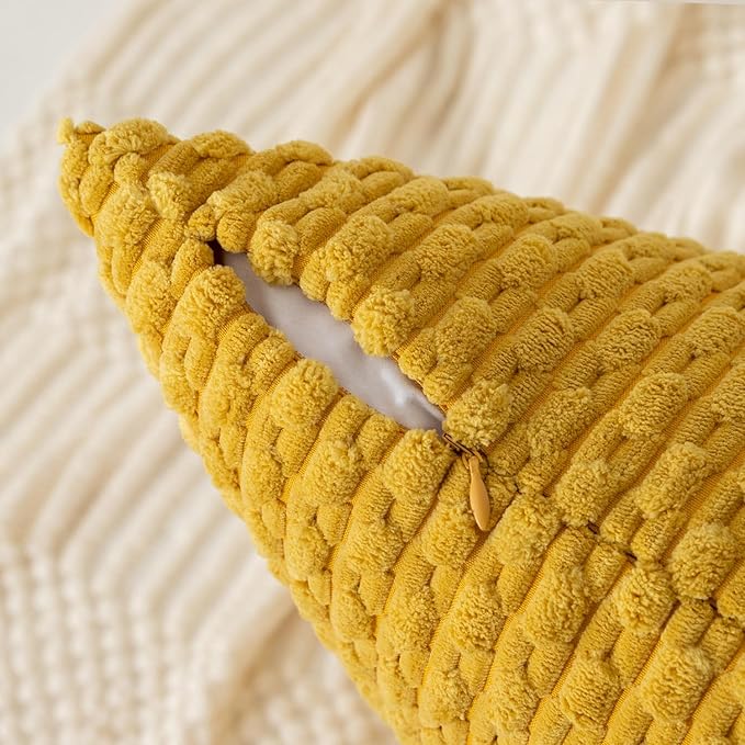 Kevin Textile 20x54 Inch Long Body Lumbar 1 Pack Boho Decorative Throw Pillow Cover Soft Striped Corduroy Rectangle Cushion Case Farmhouse Accent for Living Room Couch Sofa Bed, Mustard Yellow