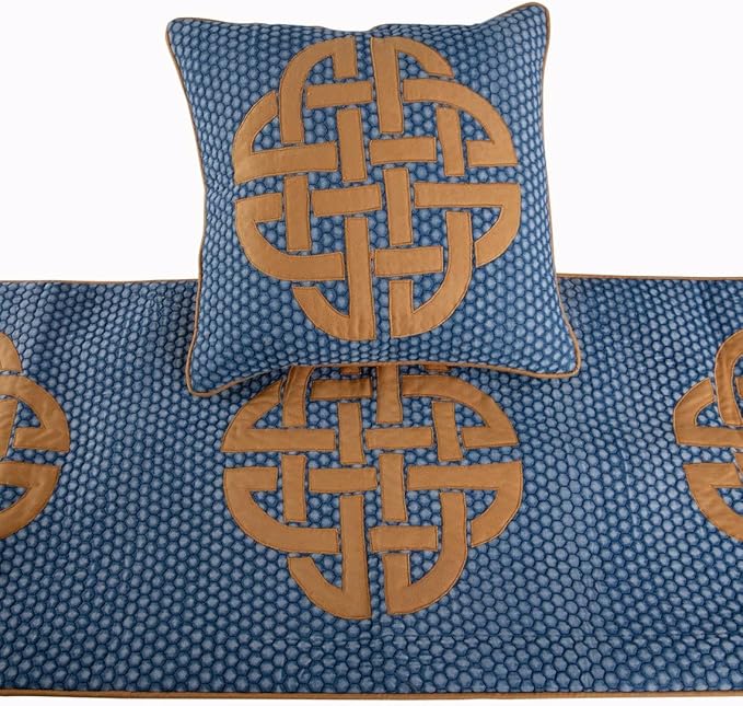 The HomeCentric Blue Bed Runner, CA King Size 86"x18" Decorative Bed Runner with Matching Pillow Cover, Blue Cotton Bed Scarf in Quilted, Beehive Denim with Applique - Denim Love