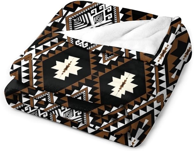 Rustic Western Throw Blanket, Southwestern Bohemian Ethnic Style Native Aztec Pattern Flannel Blanket for Sofa Bed, All Seasons 50"x60"