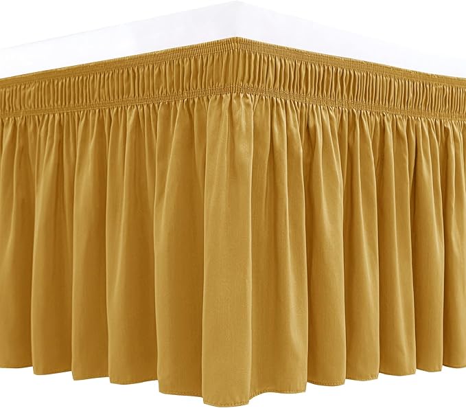 Biscaynebay Wrap Around Bed Skirts for King & Cal King Beds 18" Drop, Christmas Gold Adjustable Elastic Dust Ruffles Easy Fit Wrinkle Resistant Silky Luxurious Fabric Machine Washable