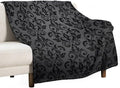 Black Damask Blanket, Antique Victorian Style Gothic Vintage Black Floral Bohemian Exotic Print Blanket for Sofa Bed Decor Fuzzy Blanket Twin, 40"x50"