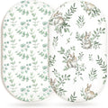 Bassinet Sheets for Baby Girls Boys 2 Pack, Fitted Baby Mattress Sheet for Rectangle, Oval, Hourglass Bassinet Mattress, Breathable Cozy & Universal Fit (Bunny Meadow)