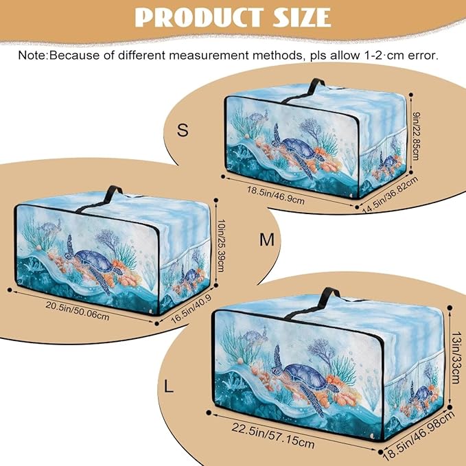 Microwave Oven Dust Cover Air Fryer Toaster Oven Protector with Storage Pockets, Stain-resistant for Small Appliances, M, 16.5 x 20.5 x 10 Inches, Sea Turtle Coral Reef Blue