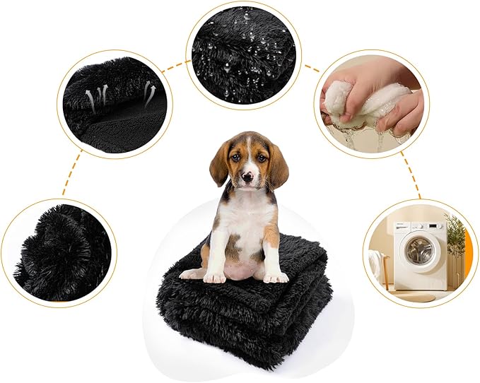 Black Calming Dog Blankets Waterproof Pet Blanket for Dogs Puppy Cats Fluffy Long Faux Fur Throw Blankets for Couch Protector Love Bed Cover Washable(Black,S)