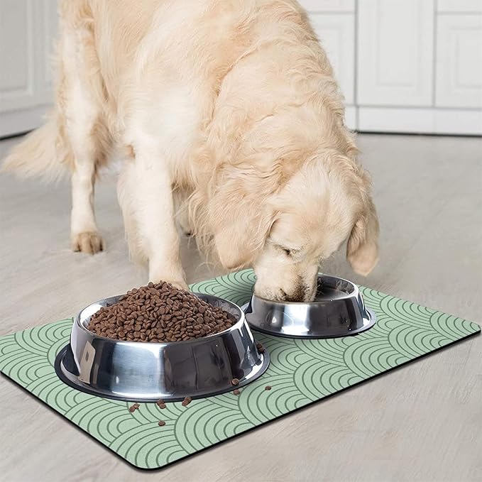 Dog Food Mat for Floors, Absorbent and Quick-Drying Pet Cat Food Mat,Anti-Fouling and Easy-to-Clean Pet Feeding Mat,Dog Bowl Mats for Messy Drinking Water Bowls.17 x32inch Boho Style