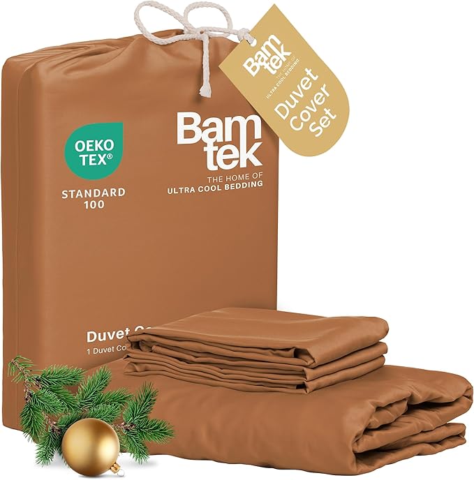 Duvet Cover Set - 100% Viscose Derived from Bamboo Duvet Cover Queen Size, 3 PC Luxury Cooling Duvet Cover for Hot Sleepers, Buttery Soft Comforter Cover & 2 PC Queen Pillowcases, Almond