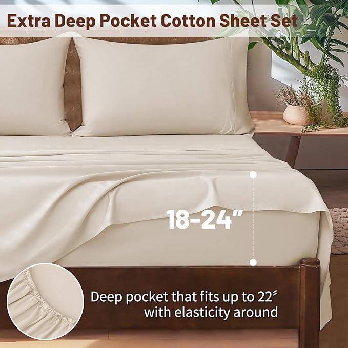 Extra Deep Pocket Queen Sheets 18-24 Inch 1000 Thread Count 100% Egyptian Cotton Sateen Weave Soft Breathable 4 Pieces（Queen,Linen）