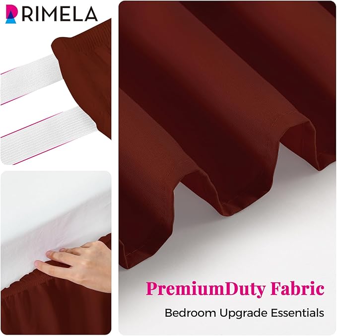 RIMELA Wine Red Bed Skirt Queen Size 15 Inch Drop, Elastic Bed Skirting for Bed Base and Frame, Bedding Dust Ruffle Easy to Install,Wrap Around Adjustable Bedskirt,Christmas Bedroom Decor