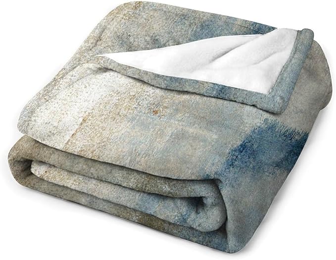 Abstract Gradient Blanket, Modern Fashion Art Blue Grey Brown Painting Strokes Pattern Soft Warm Cozy Plush Flannel Covers for Livingroom Bedroom Couch Chair Camping Travel Home Decor Tapestry 50x60in