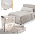 California King Sheet Sets - Luxury Hotel Bed Sheets - Soft Cooling Sheets with Elastic Corner Straps - Deep Pocket Microfiber - Bedding Sheet & Pillowcases - 4 PC (Cal King Size, Beige)