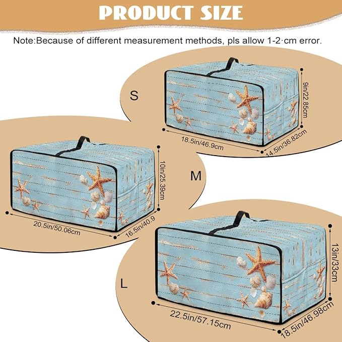 Dustproof Microwave Oven Cover Polyester-Linen Fabric Dust Cover for Microwave Oven Foldable Kitchen Machine Covers with Storage Pockets, Starfish Seashell Wood Grain Print, L
