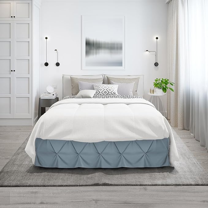 Nestl Stone Blue Bed Skirt King Size, Pinch Pleat King Bed Skirt, 14" Inch Drop King Bedskirt, Hotel Quality Stone Blue Bed Skirts, Premium Microfiber Bedskirt for King Bed, Stone Blue King Bed Skirt
