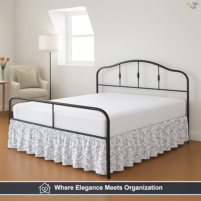 Cottington Lane Ruffled Bed Skirt Full Size with Split Corner, Brushed Microfiber Hotel Quality Dust Ruffle, 16 Inch Drop Gathered Bedskirt, Soft, Stylish, Shrink & Fade Resistant, Coco Rose Leaf