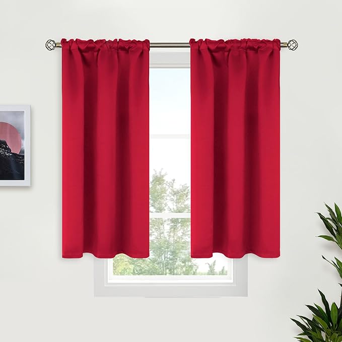 BGment Red Blackout Kitchen Curtains 40 Inch Length - Short Thermal Insulated Darpes with Rod Pocket Privacy Christmas Decor for Cafe Bathroom Window, 2 Panels, 34 x 40 Inch