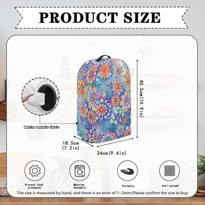 Mandala Flower Blender Dust Cover with Drawstring, Stand Mixer or Coffee Maker Appliance Covers, Anti Fingerprint Polyester Dust Proof Stain Resistant Blender Cover for Kitchen