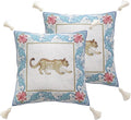 patdrea Designer Throw Pillow Cover for Couch 18"x18",Vintage French Linen Pillowscover with Cheetah Pattern and White Pendant,Farmhouse Decorative Pillowcases for Bed Living Room Outdoor Set of 2