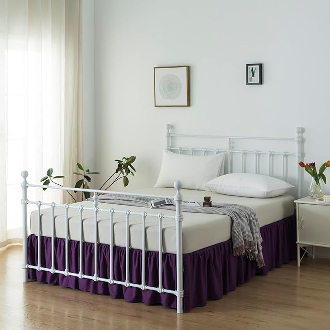 Bed Skirt Full Size Ruffled Bed Skirts with Split Corners, 14 Inch Drop Dust Ruffle Bed Skirt with Platform, Grape, 14'' Full
