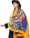 DANA XU 100% Merino Wool Extra Large Pashmina Blanket Travel Scarf Cashmere Wrap for Women Fall Winter Oversize Shawl Floral
