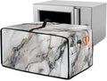 White Marble Texture Print Microwave Oven Dust Cover Sturdy Polyester-Linen Fabric Dust Cover for Microwave Oven Waterproof Universal Kitchen Appliance Protector, M