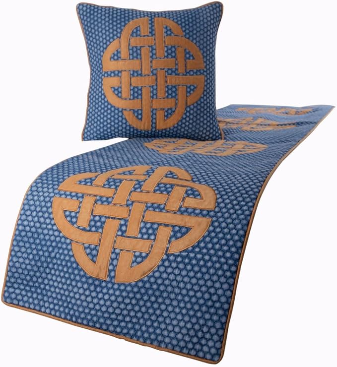 The HomeCentric Blue Bed Runner Without Pillow Cover, Full Size 68"x18" Decorative Bed Runner, Blue Cotton Bed Scarf in Quilted, Beehive Denim with Applique - Denim Love