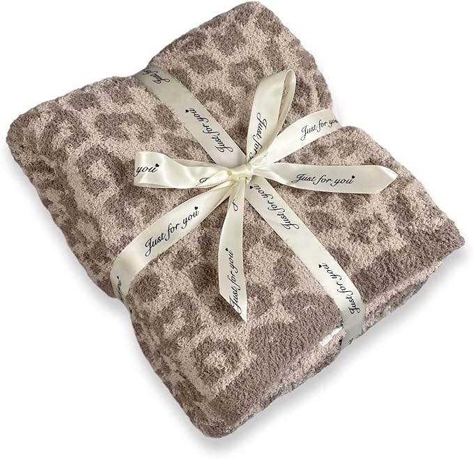 Soft Fuzzy Fluffy Leopard Knitted Throw Blanket,Cozy Plush Fleece Comfy Microfiber Blanket for Couch Sofa Bed,Linen/Warm Gray