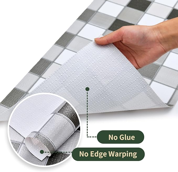 Drawer and Shelf Liner for Kitchen Cabinet: 17 in X 20 Ft Non Slip Waterproof Shelf Paper Non Adhesive Refrigerator Liners Gray Mosaic Easy Liners for Bathroom