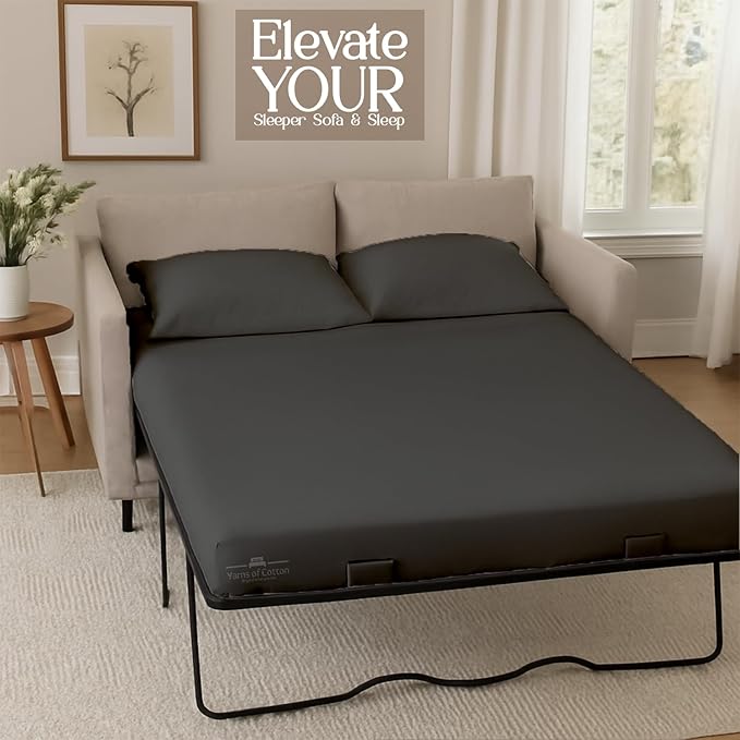 Sleeper Sofa 4 Piece Bed Sheet Set Premium Quality 100% Cotton 500 Thread Count, Smooth & Super Soft Sateen Weave, Extra Soft Bed Sheets, Wrinkle Free, 8 Inch Deep Pocket (Queen, Dark Grey)